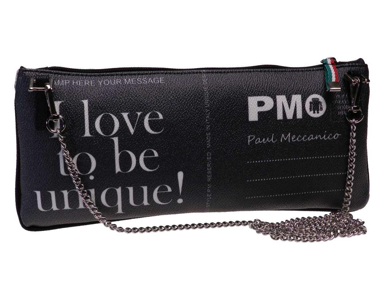 MAXI POCHETTE BLACK & WHITE POSTCARD STYLE. RIBELLA MODEL MADE OF HAMMERED FAUX LEATHER. - Unique Pieces Paul Meccanico