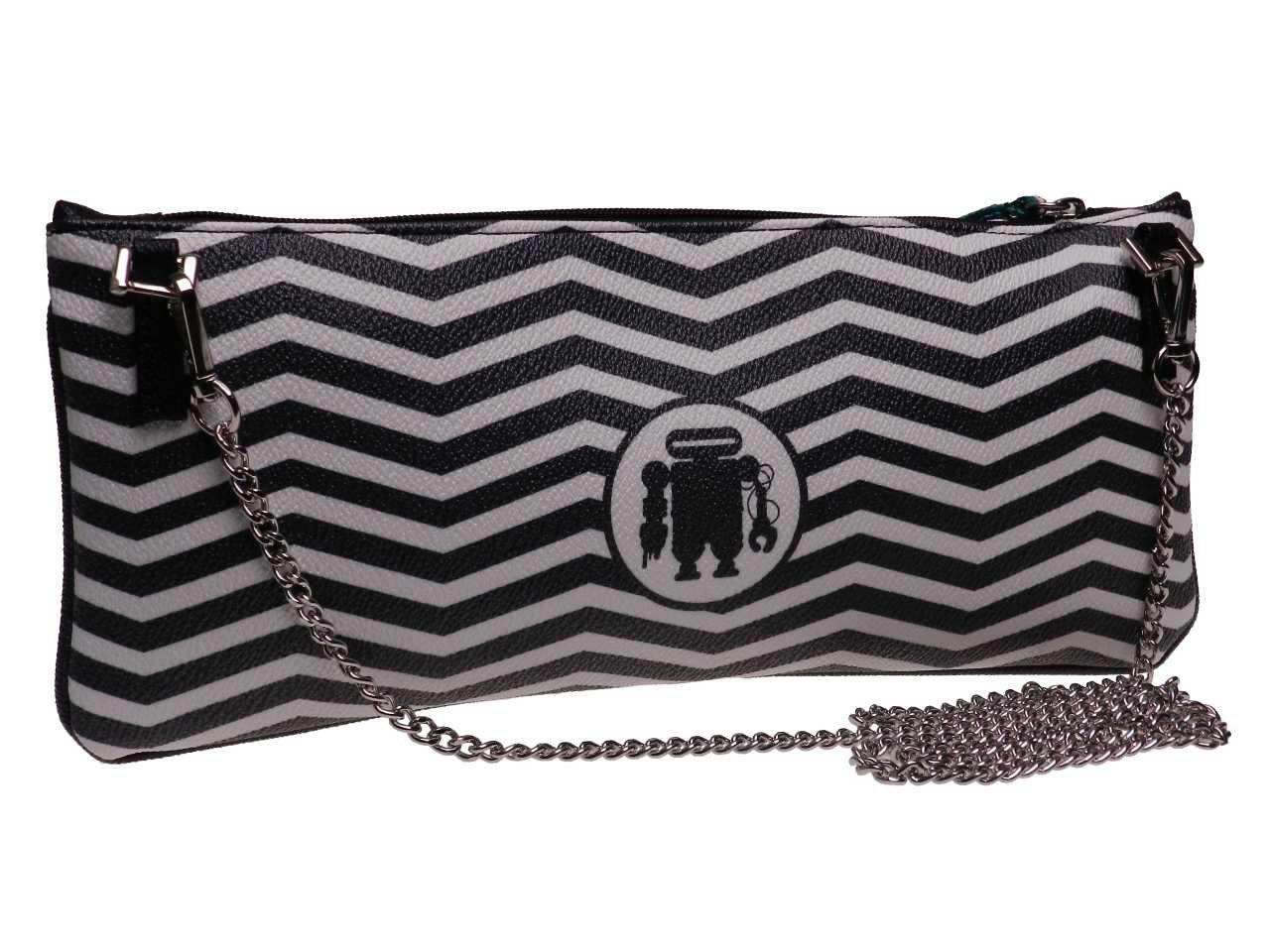 MAXI POCHETTE BLACK & WHITE ZIG ZAG FANTASY. RIBELLA MODEL MADE OF HAMMERED FAUX LEATHER. - Unique Pieces Paul Meccanico