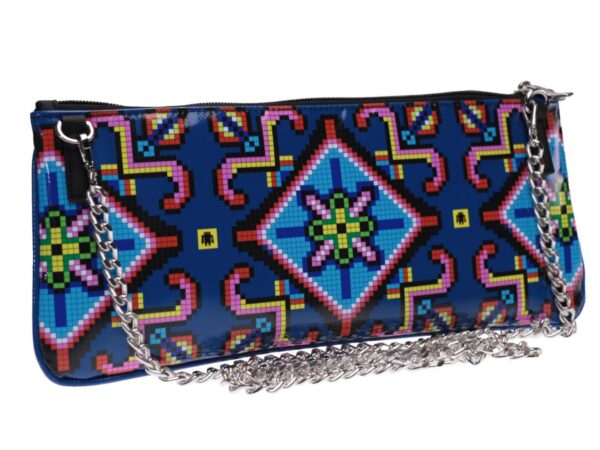 CLUTCH BAG BLUE WITH PIXEL EFFECT. MODEL RIBELLA MADE OF LORRY TARPAULIN. - Unique Pieces Paul Meccanico