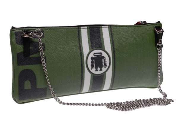 MAXI POCHETTE DARK GREEN COLOUR. RIBELLA GLAM MADE OF HAMMERED FAUX LEATHER. - Unique Pieces Paul Meccanico