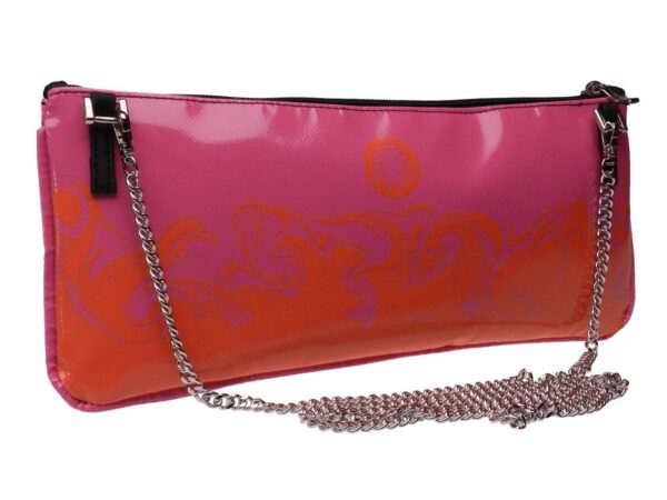 CLUTCH BAG FUCHSIA AND ORANGE WITH ABSTRACT PRINT. MODEL RIBELLA MADE OF LORRY TARPAULIN. - Unique Pieces Paul Meccanico