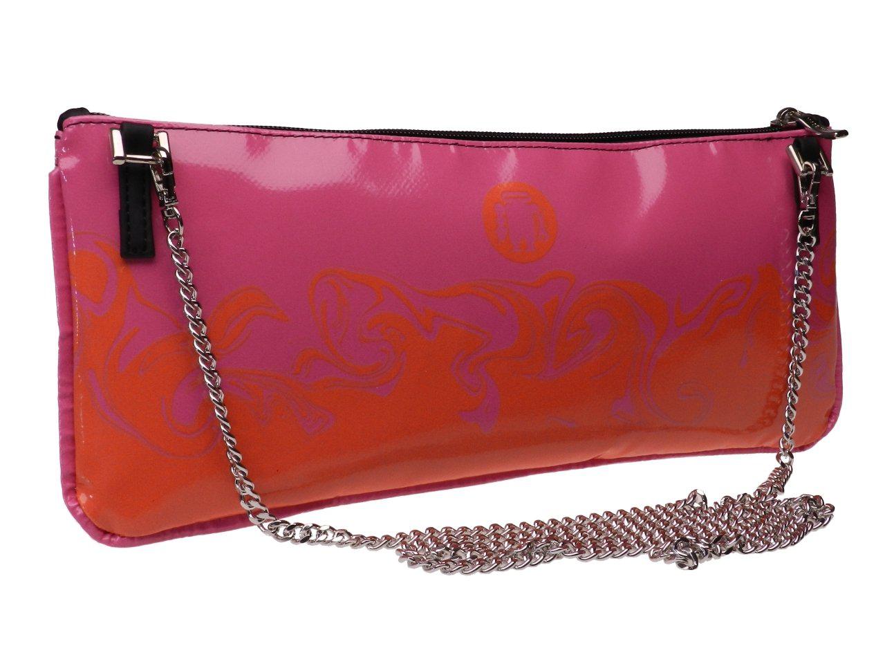 CLUTCH BAG FUCHSIA AND ORANGE WITH ABSTRACT PRINT. MODEL RIBELLA MADE OF LORRY TARPAULIN. - Unique Pieces Paul Meccanico