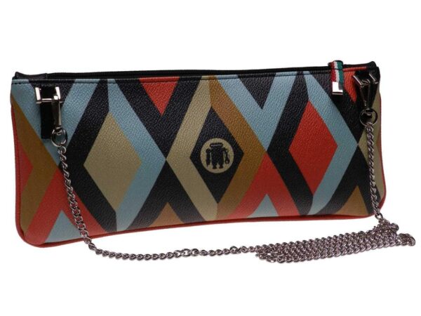 MAXI POCHETTE MULTICOLOR GEOMETRIC FANTASY. RIBELLA MODEL MADE OF HAMMERED FAUX LEATHER. - Unique Pieces Paul Meccanico