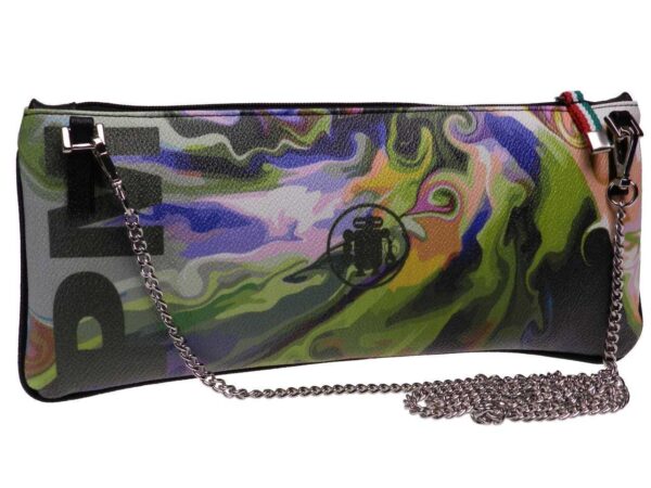 MAXI POCHETTE MULTICOLORE ABSTRACT FANTASY. RIBELLA MODEL MADE OF HAMMERED FAUX LEATHER. - Unique Pieces Paul Meccanico
