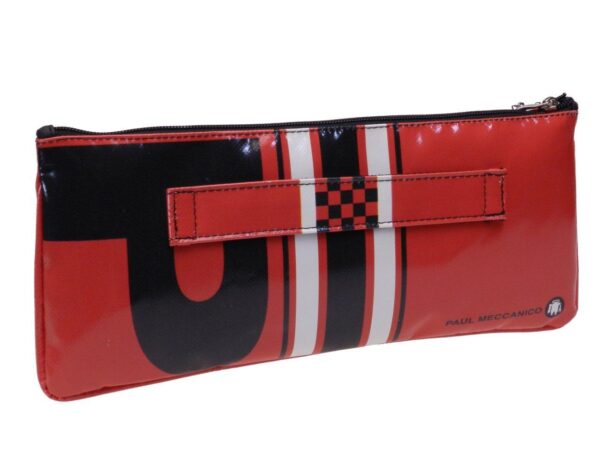 CLUTCH BAG RED AND BLACK "GRAND PRIX" STYLE. MODEL RIBELLA MADE OF LORRY TARPAULIN. - Unique Pieces Paul Meccanico