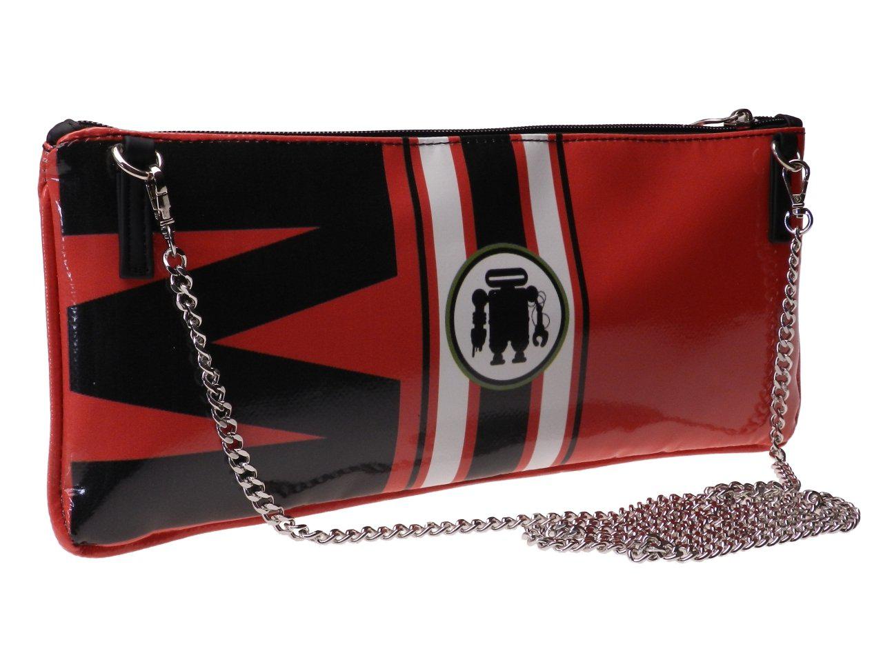 CLUTCH BAG RED AND BLACK "GRAND PRIX" STYLE. MODEL RIBELLA MADE OF LORRY TARPAULIN. - Unique Pieces Paul Meccanico