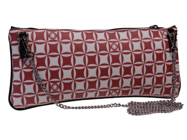 MAXI POCHETTE RED AND WHITE COLOURS GEOMETRIC FANTASY. RIBELLA MODEL MADE OF HAMMERED FAUX LEATHER. - Unique Pieces Paul Meccanico