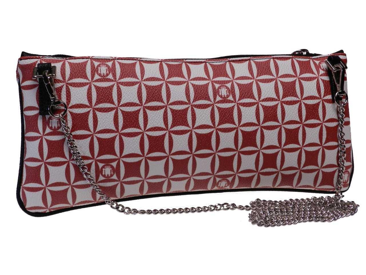 MAXI POCHETTE RED AND WHITE COLOURS GEOMETRIC FANTASY. RIBELLA MODEL MADE OF HAMMERED FAUX LEATHER. - Unique Pieces Paul Meccanico