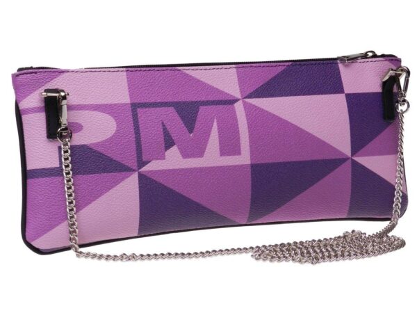 MAXI POCHETTE VIOLET AND LILAC COLOURS GEOMETRIC FANTASY. RIBELLA MODEL MADE OF HAMMERED FAUX LEATHER. - Unique Pieces Paul Meccanico