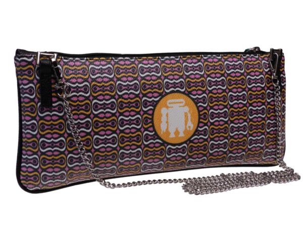 MAXI POCHETTE WHITE, BLACK, PINK AND OCHRE COLOURS MUSIC FANTASY. RIBELLA MODEL MADE OF HAMMERED FAUX LEATHER. - Unique Pieces Paul Meccanico