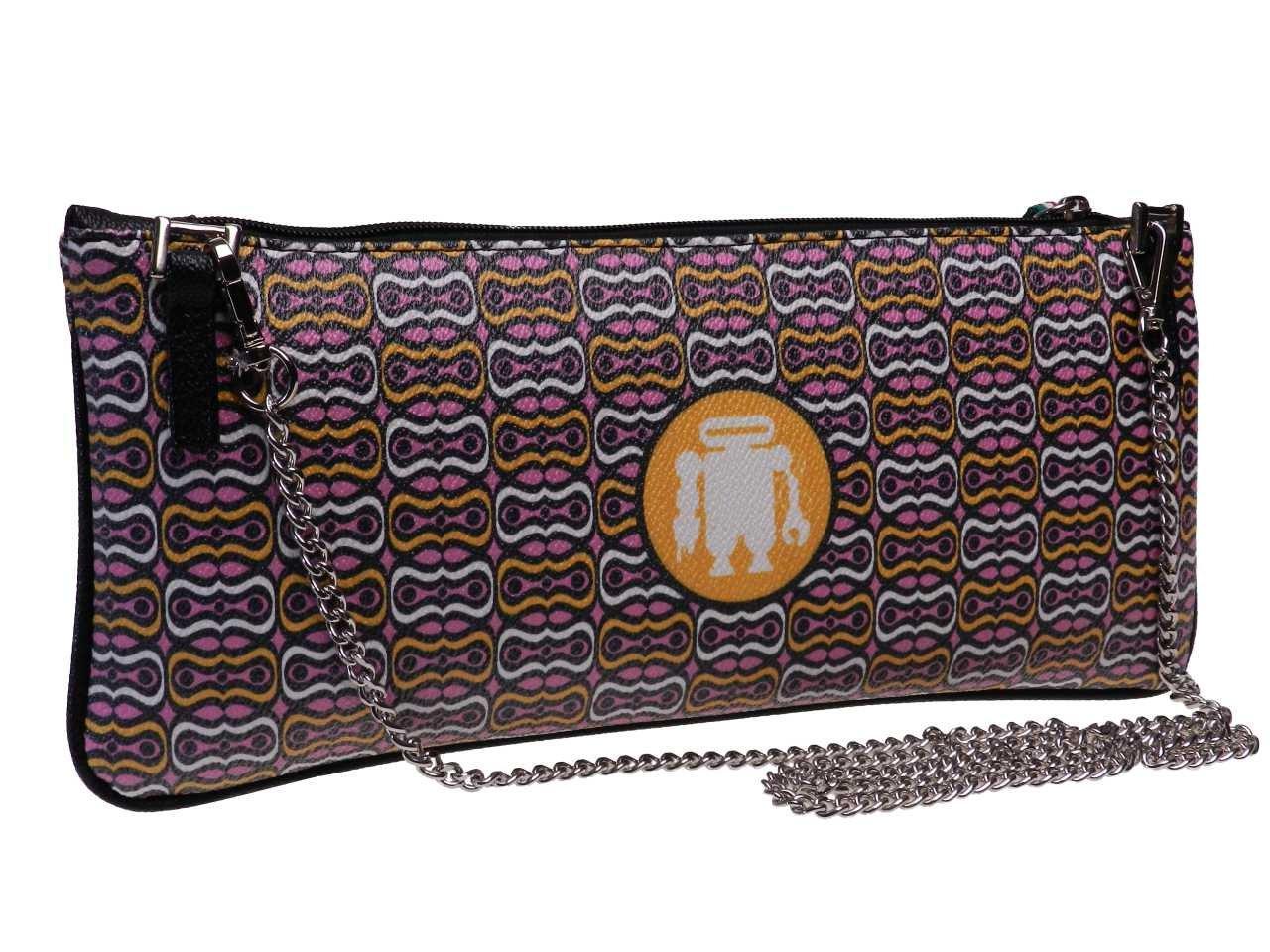 MAXI POCHETTE WHITE, BLACK, PINK AND OCHRE COLOURS MUSIC FANTASY. RIBELLA MODEL MADE OF HAMMERED FAUX LEATHER. - Unique Pieces Paul Meccanico