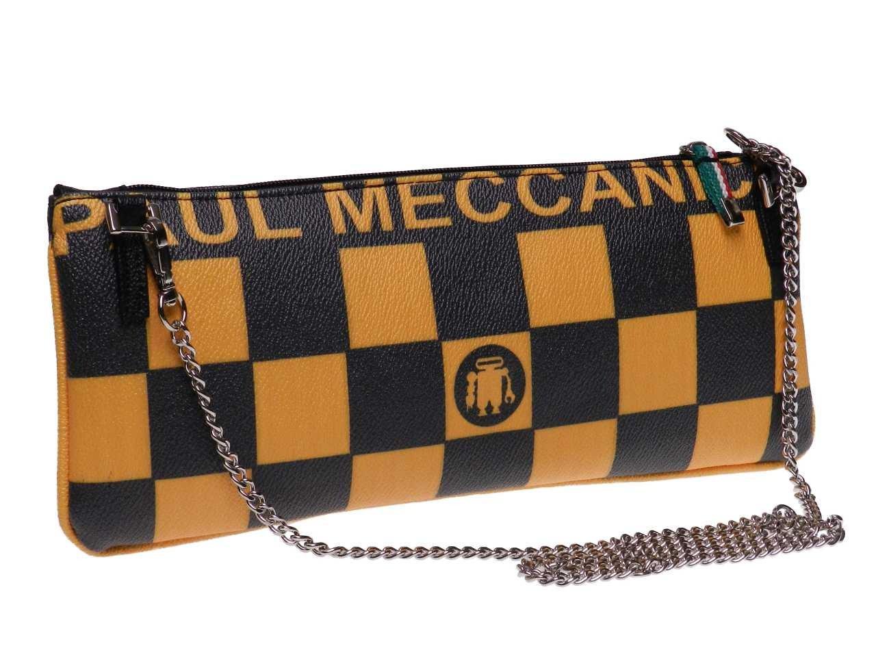 MAXI POCHETTE YELLOW AND BLACK COLOUR CHESS FANTASY. RIBELLA MODEL MADE OF HAMMERED FAUX LEATHER. - Unique Pieces Paul Meccanico