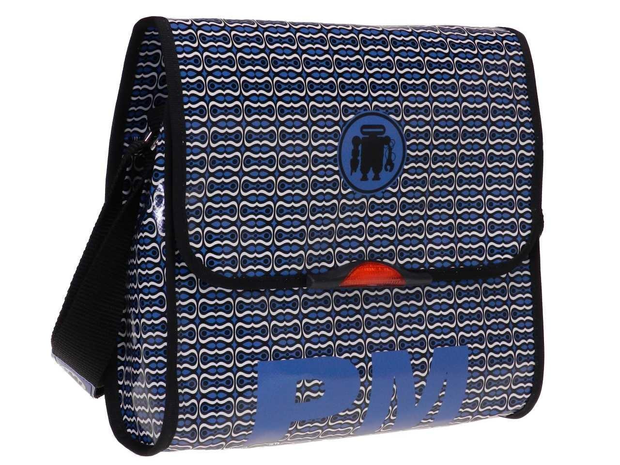 MAXI SHOLDER BAG BLUE WHITE BLACK COLOURS GEOMETRIC FANTASY BREAK MODEL MADE OF LORRY TARPAULIN - Unique Pieces Paul Meccanico
