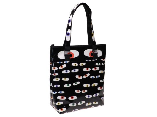 MAXI SHOPPER BAG BLACK WITH EYES PRINT. SELZ MODEL MADE OF LORRY TARPAULIN. - Limited Edition Paul Meccanico