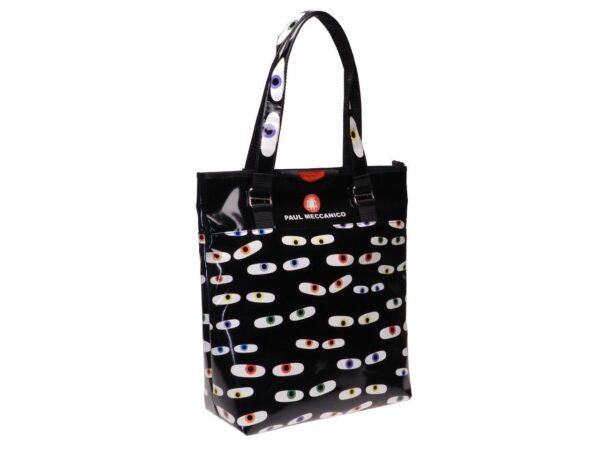 MAXI SHOPPER BAG BLACK WITH EYES PRINT. SELZ MODEL MADE OF LORRY TARPAULIN. - Limited Edition Paul Meccanico