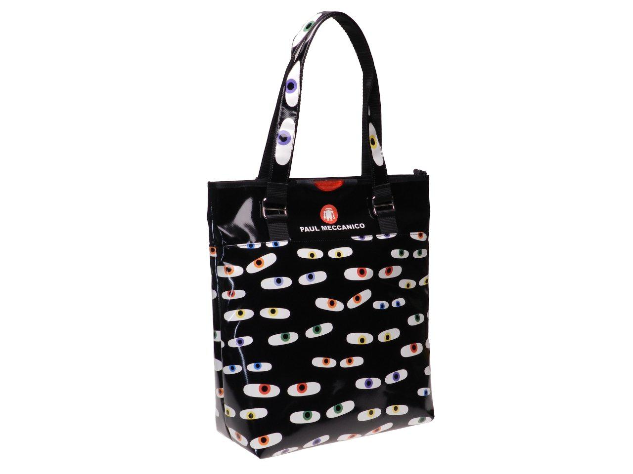 MAXI SHOPPER BAG BLACK WITH EYES PRINT. SELZ MODEL MADE OF LORRY TARPAULIN. - Limited Edition Paul Meccanico