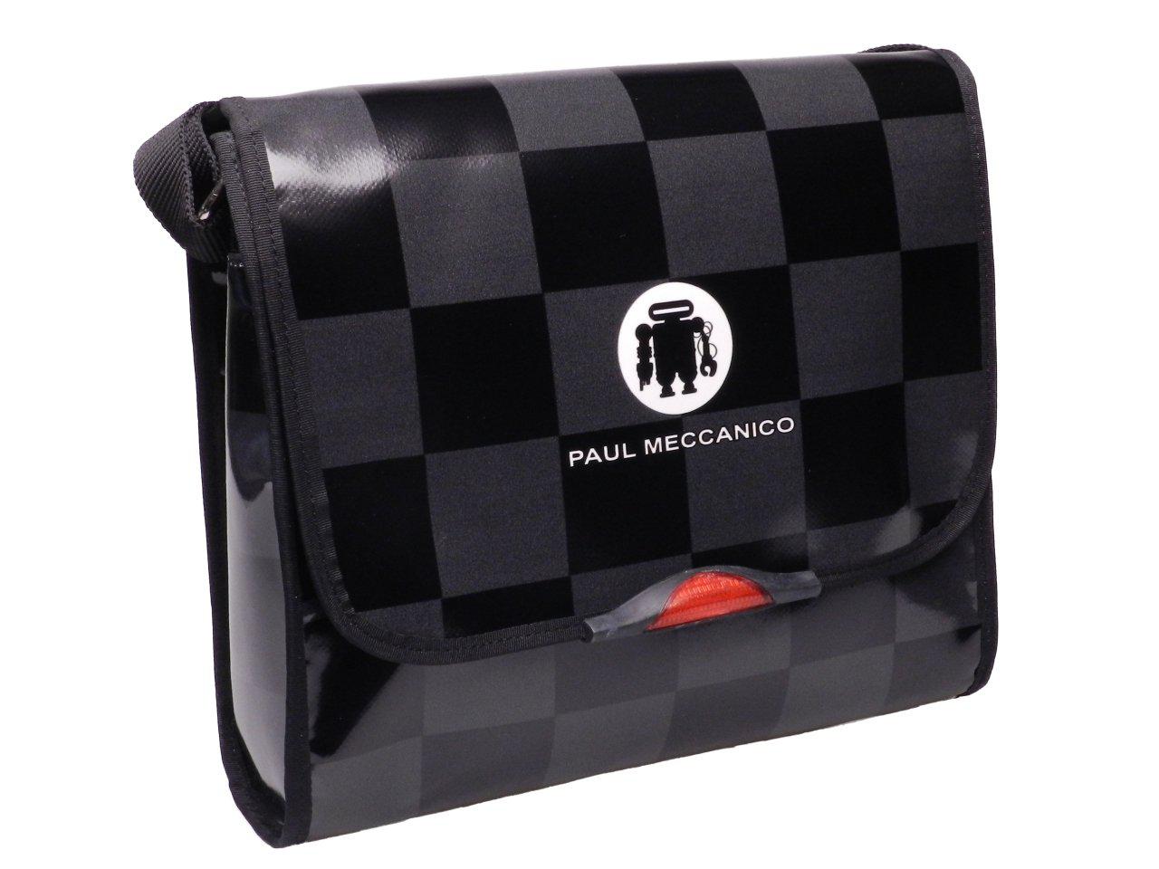 MAXI SHOULDER BAG BLACK AND DARK GREY GEOMETRIC FANTASY. BREAK MODEL MADE OF LORRY TARPAULIN. - Unique Pieces Paul Meccanico