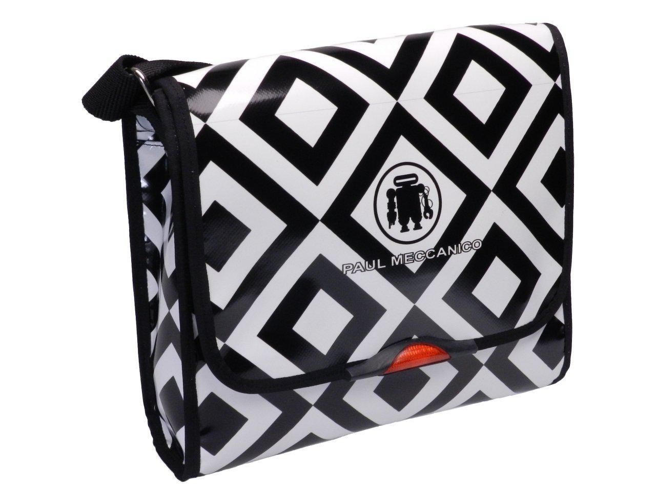 MAXI SHOULDER BAG BLACK AND WHITE GEOMETRIC FANTASY. BREAK MODEL MADE OF LORRY TARPAULIN. - Unique Pieces Paul Meccanico