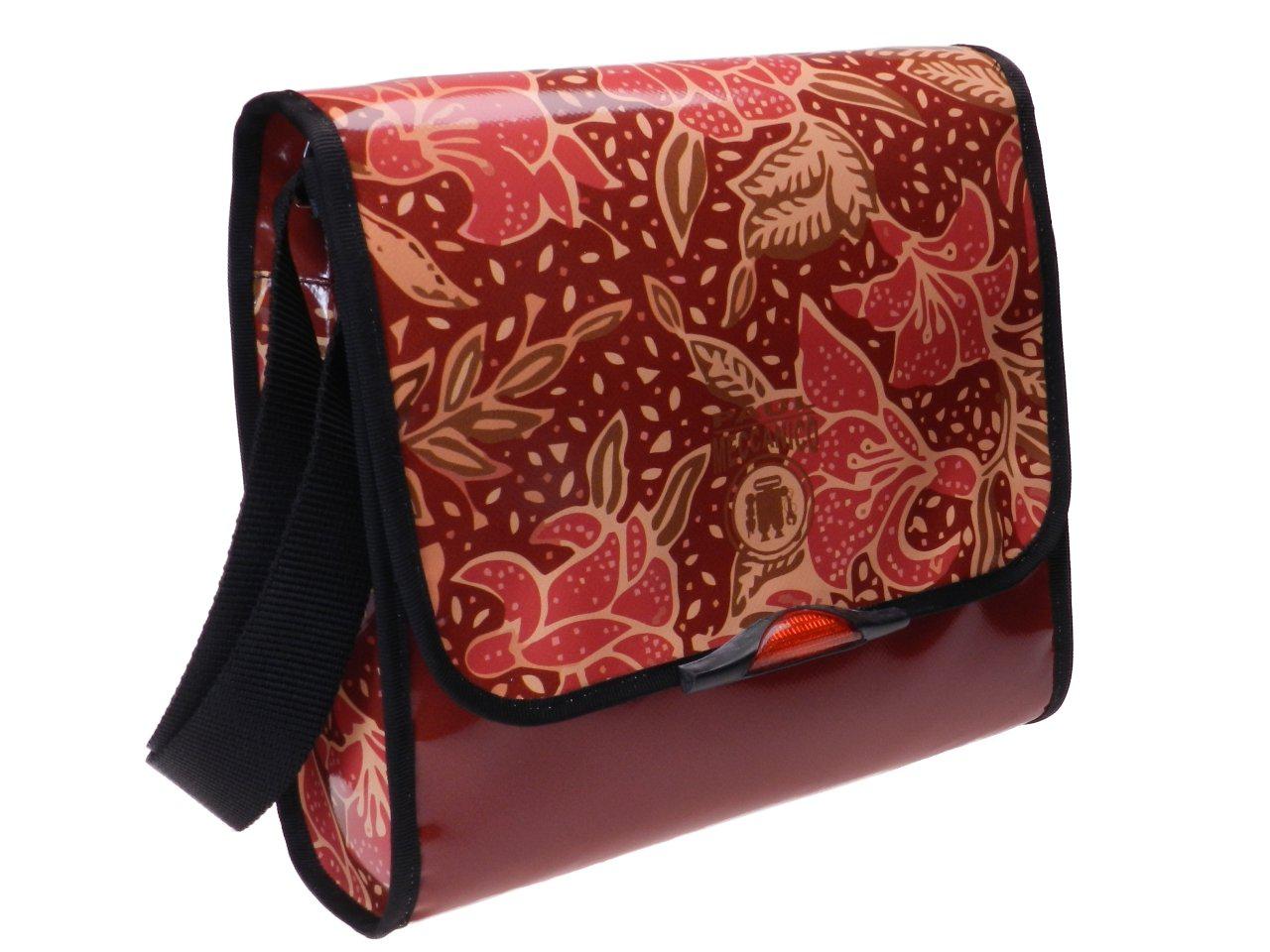 CROSSBODY BAG DARK CORAL WITH FLORAL FANTASY. MODEL BREAK MADE OF LORRY TARPAULIN. - Unique Pieces Paul Meccanico
