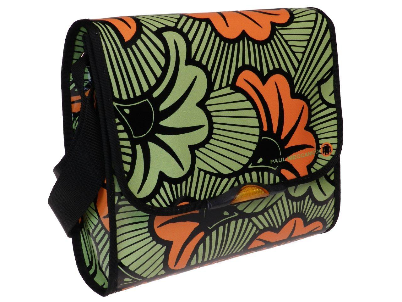 MAXI SHOULDER BAG GREEN AND ORANGE COLOURS FLORAL FANTASY. BREAK MODEL MADE OF LORRY TARPAULIN. - Unique Pieces Paul Meccanico