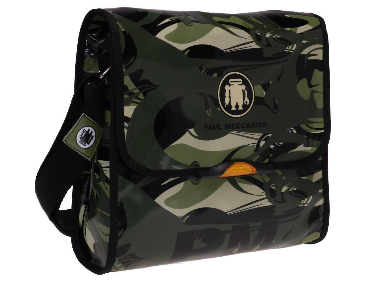MAXI SHOULDER BAG GREEN BEIGE AND BLACK COLOURS CAMOUFLAGE FANTASY MADE OF LORRY TARPAULIN - Paul Meccanico