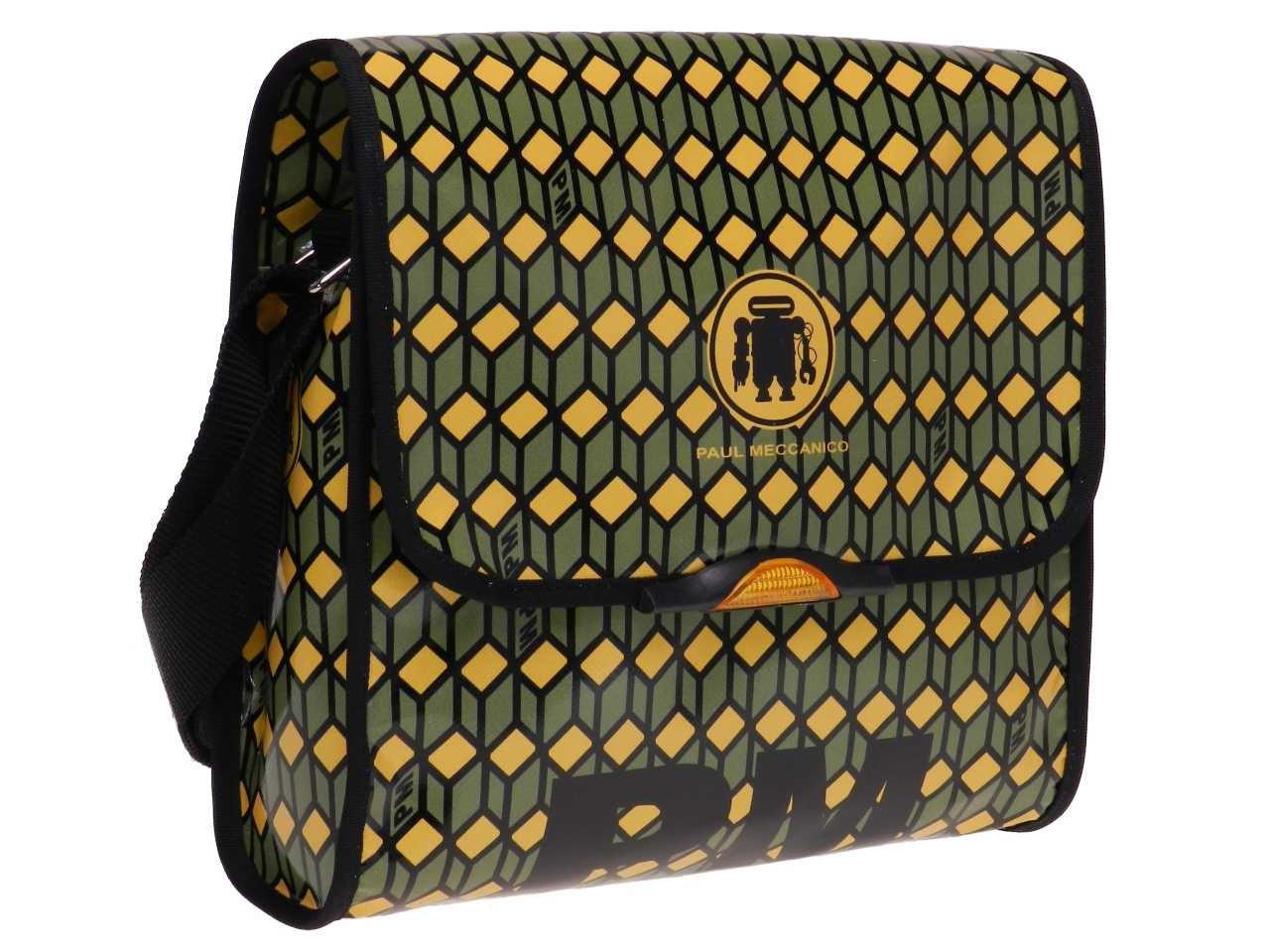 MAXI SHOULDER BAG GREEN YELLOW AND BLACK COLOURS GEOMETRIC FANTASY BREAK MODEL MADE OF LORRY TARPAULIN - Unique Pieces Paul Meccanico