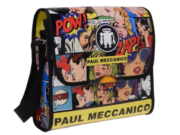 MAXI SHOULDER BAG YELLOW RED BLUE AND BLACK COLOURS CARTOON FANTASY MADE OF LORRY TARPAULIN - Paul Meccanico