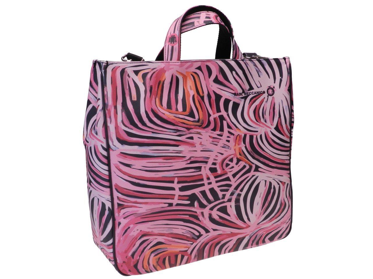 MAXI TOTE BAG BLACK AND PINK WITH ABSTRACT FANTASY. MODEL AIRSTONE MADE OF SOFT FAUX LEATHER. - Unique Pieces Paul Meccanico