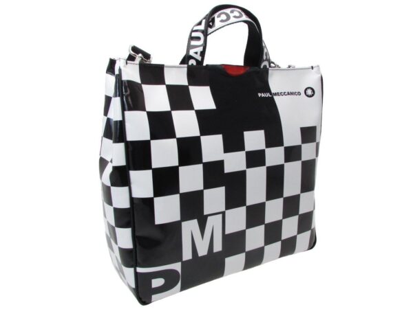 MAXI TOTE BAG BLACK AND WHITE CHESS FANTASY. AIRSTONE MODEL MADE OF LORRY TARPAULIN. - Unique Pieces Paul Meccanico