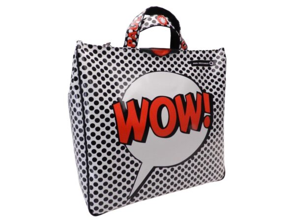 MAXI TOTE BAG BLACK AND WHITE CARTOON STYLE "WOW". MODEL AIRSTONE MADE OF LORRY TARPAULIN. - Unique Pieces Paul Meccanico