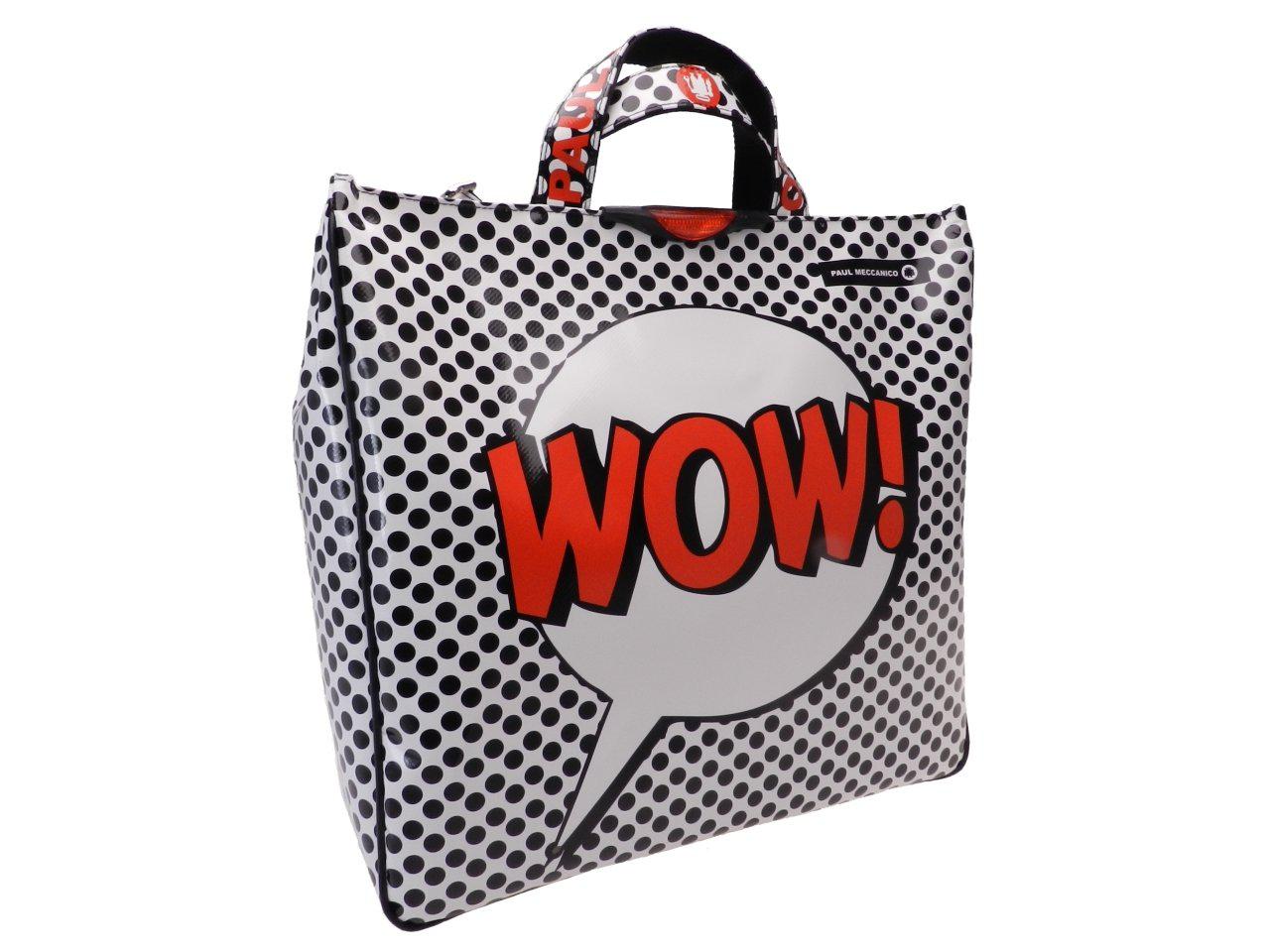 MAXI TOTE BAG BLACK AND WHITE CARTOON STYLE "WOW". MODEL AIRSTONE MADE OF LORRY TARPAULIN. - Unique Pieces Paul Meccanico