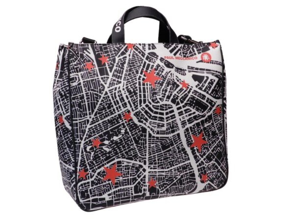 MAXI TOTE BAG BLACK AND WHITE COLOURS "CITY MAP". AIRSTONE MODEL MADE OF SOFT SYNTHETIC LEATHER. - Unique Pieces Paul Meccanico