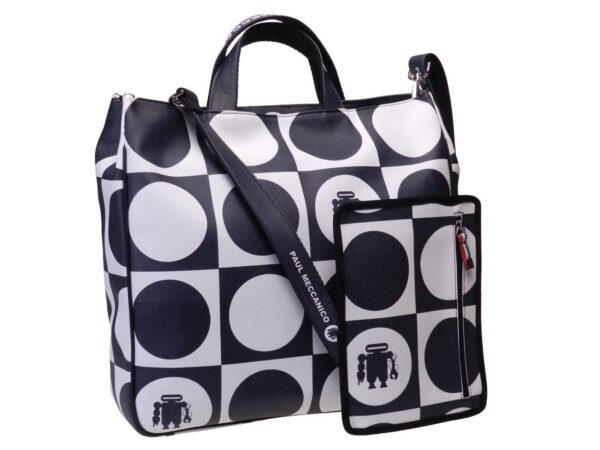 MAXI TOTE BAG BLACK AND WHITE COLOURS GEOMETRIC FANTASY. AIRSTONE MODEL MADE OF CRUELTY FREE LEATHER. - Unique Pieces Paul Meccanico
