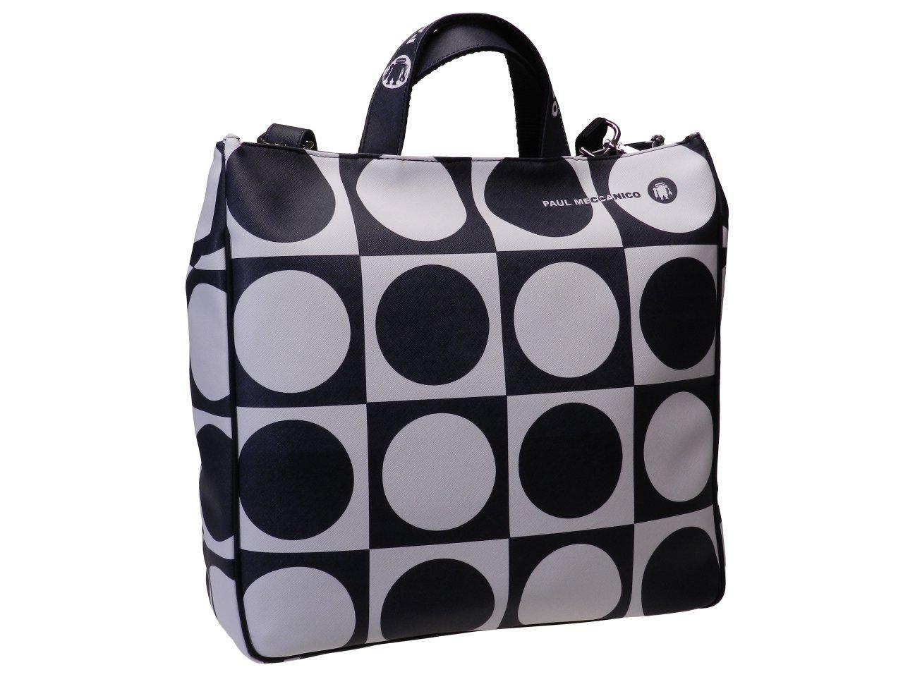 MAXI TOTE BAG BLACK AND WHITE COLOURS GEOMETRIC FANTASY. AIRSTONE MODEL MADE OF CRUELTY FREE LEATHER. - Unique Pieces Paul Meccanico