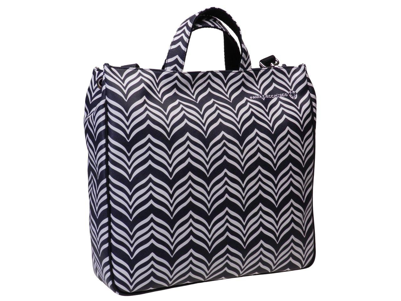MAXI TOTE BAG BLACK AND WHITE COLOURS TRIBAL FANTASY. AIRSTONE MODEL MADE OF CRUELTY FREE LEATHER. - Unique Pieces Paul Meccanico