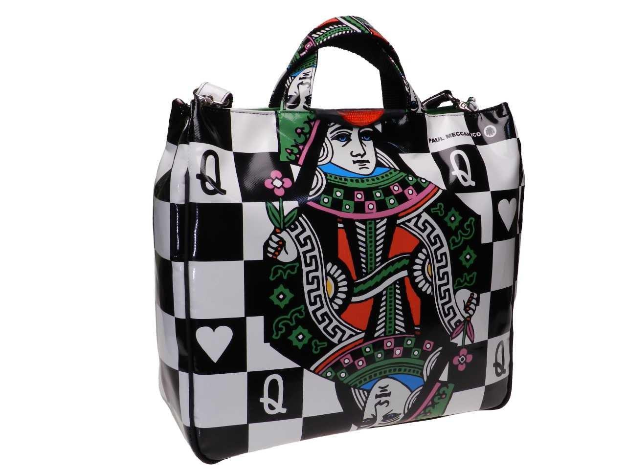 MAXI TOTE BAG BLACK AND WHITE POKER FANTASY. AIRSTONE MODEL MADE OF LORRY TARPAULIN. - Unique Pieces Paul Meccanico
