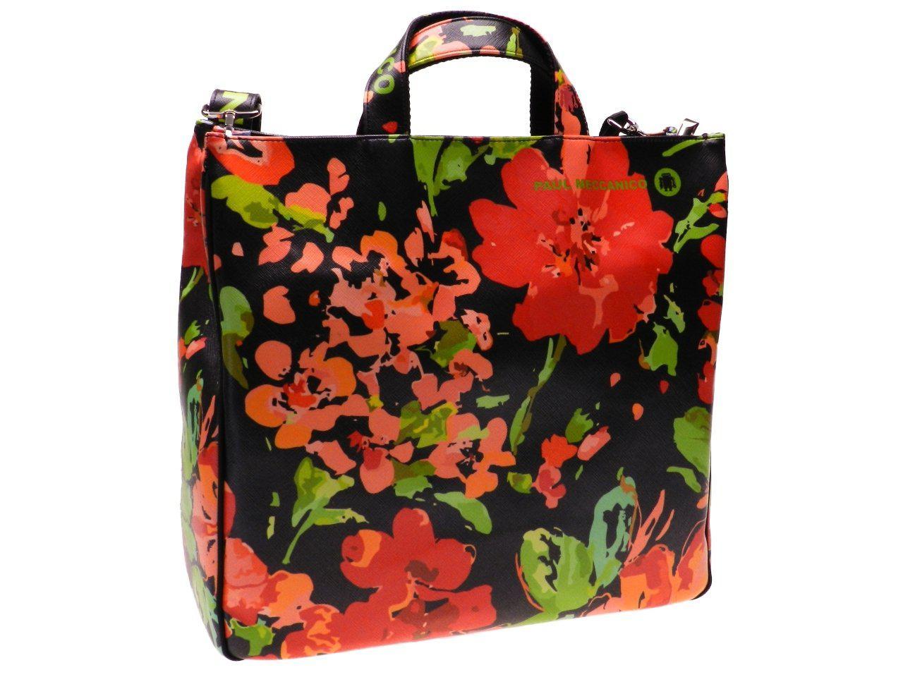 MAXI TOTE BAG BLACK COLOUR FLORAL FANTASY. AIRSTONE MODEL MADE OF SOFT SYNTHETIC LEATHER. - Unique Pieces Paul Meccanico
