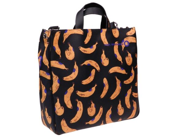 MAXI TOTE BAG BLACK COLOUR WITH "BANANAS" PRINT. AIRSTONE MODEL MADE OF SOFT SYNTHETIC LEATHER. - Unique Pieces Paul Meccanico