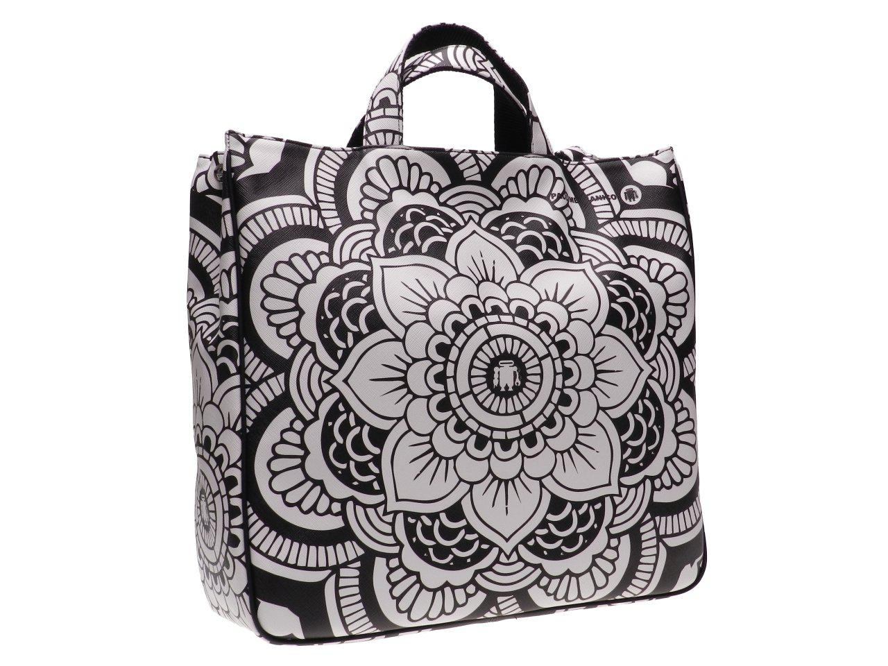 MAXI TOTE BAG BLACK & WHITE MAJOLICA FANTASY. AIRSTONE MODEL MADE OF CRUELTY FREE LEATHER. - Unique Pieces Paul Meccanico
