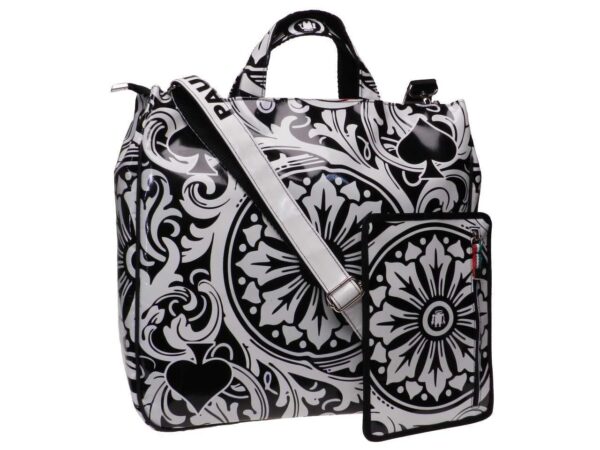 MAXI TOTE BAG BLACK & WHITE POKER FANTASY. AIRSTONE MODEL MADE OF LORRY TARPAULIN. - Unique Pieces Paul Meccanico