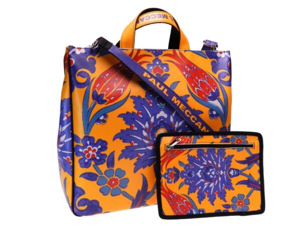 MAXI TOTE BAG BLUE AND ORANGE COLOURS MAJOLICA FANTASY. AIRSTONE MODEL MADE OF SOFT SYNTHETIC LEATHER. - Unique Pieces Paul Meccanico