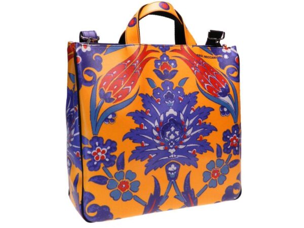 MAXI TOTE BAG BLUE AND ORANGE COLOURS MAJOLICA FANTASY. AIRSTONE MODEL MADE OF SOFT SYNTHETIC LEATHER. - Unique Pieces Paul Meccanico