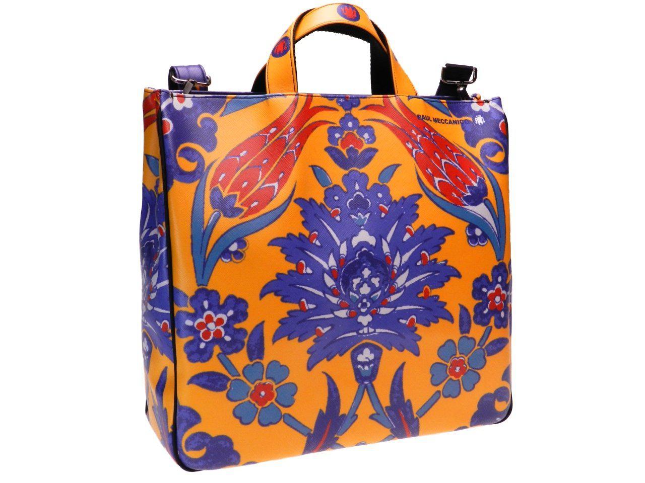 MAXI TOTE BAG BLUE AND ORANGE COLOURS MAJOLICA FANTASY. AIRSTONE MODEL MADE OF SOFT SYNTHETIC LEATHER. - Unique Pieces Paul Meccanico