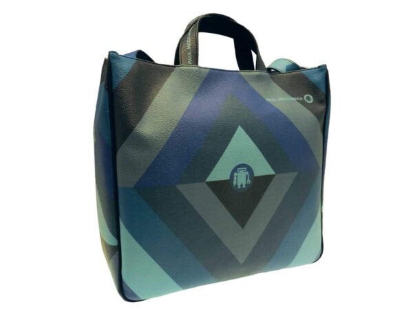 MAXI TOTE BAG BLUE COLOR MADE OF HAMMERED FAUX LEATHER. AIRSTONE MODEL GEOMETRIC FANTASY. - Unique Pieces Paul Meccanico