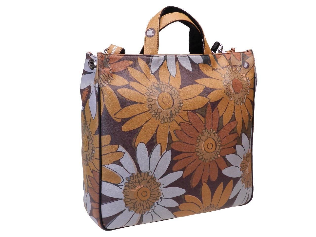 MAXI TOTE BAG BROWN COLOUR DAISIES FANTASY. AIRSTONE MODEL MADE OF CRUELTY FREE LEATHER. - Unique Pieces Paul Meccanico