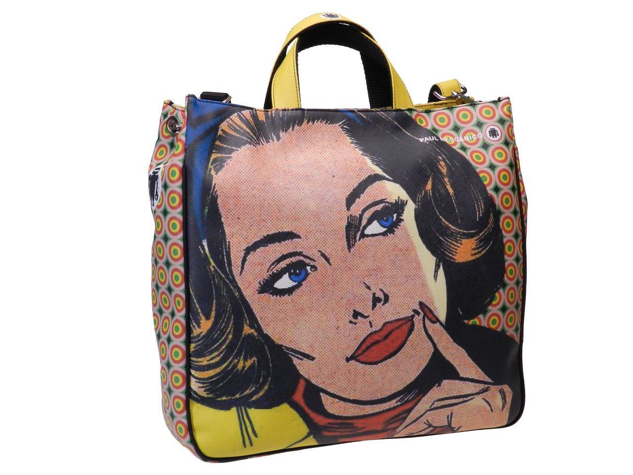 MAXI TOTE BAG CARTOON STYLE. AIRSTONE MODEL MADE OF CRUELTY FREE LEATHER. - Unique Pieces Paul Meccanico