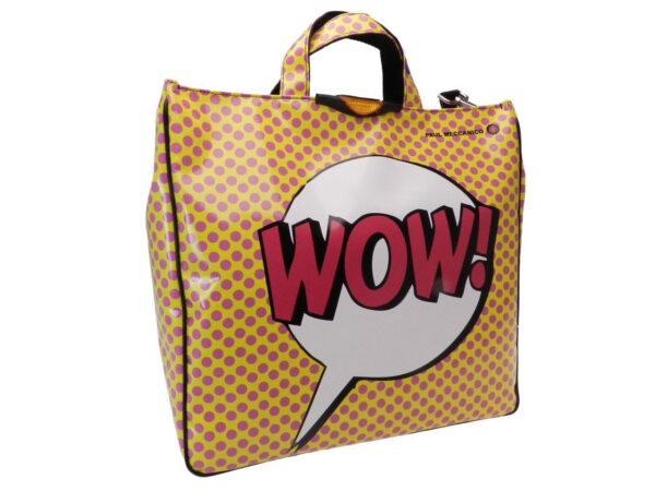 MAXI TOTE BAG CARTOON STYLE YELLOW AND FUCHSIA "SMACK - WOW". MODEL AIRSTONE MADE OF LORRY TARPAULIN. - Unique Pieces Paul Meccanico