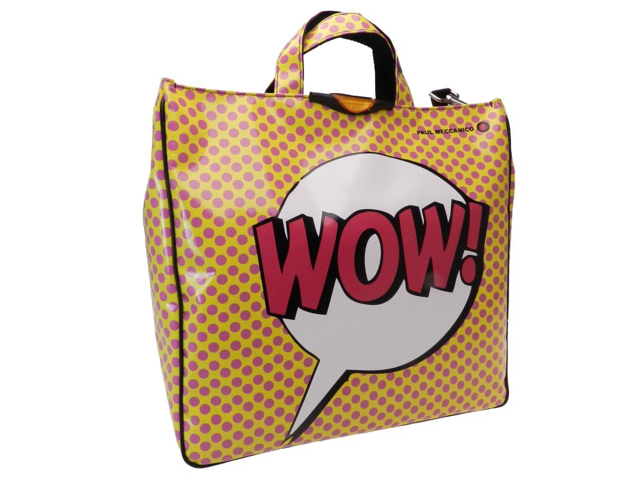 MAXI TOTE BAG CARTOON STYLE YELLOW AND FUCHSIA "SMACK - WOW". MODEL AIRSTONE MADE OF LORRY TARPAULIN. - Unique Pieces Paul Meccanico