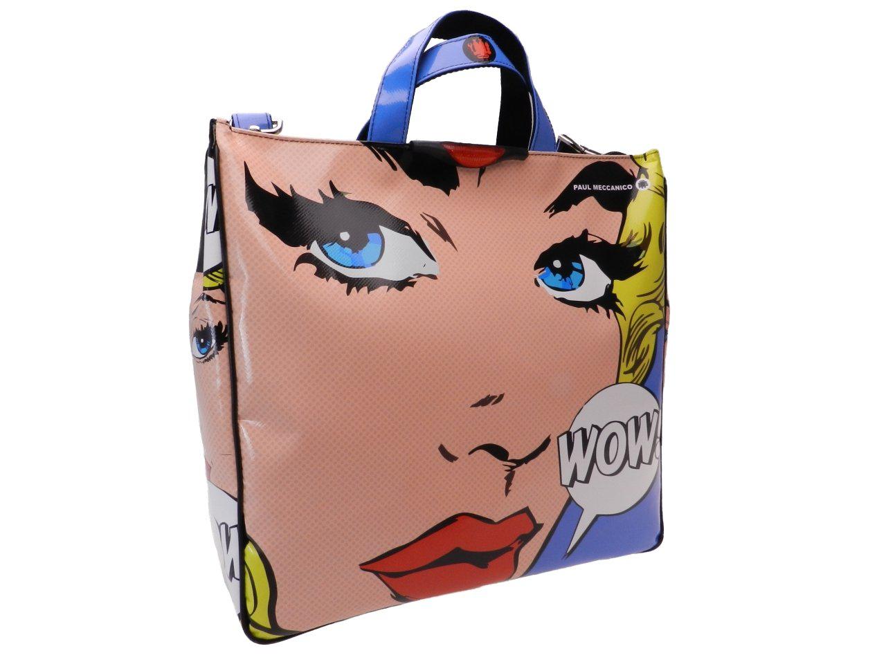 MAXI TOTE BAG CARTOON STYLE "WOW! - KISS ME". MODEL AIRSTONE MADE OF LORRY TARPAULIN. - Unique Pieces Paul Meccanico