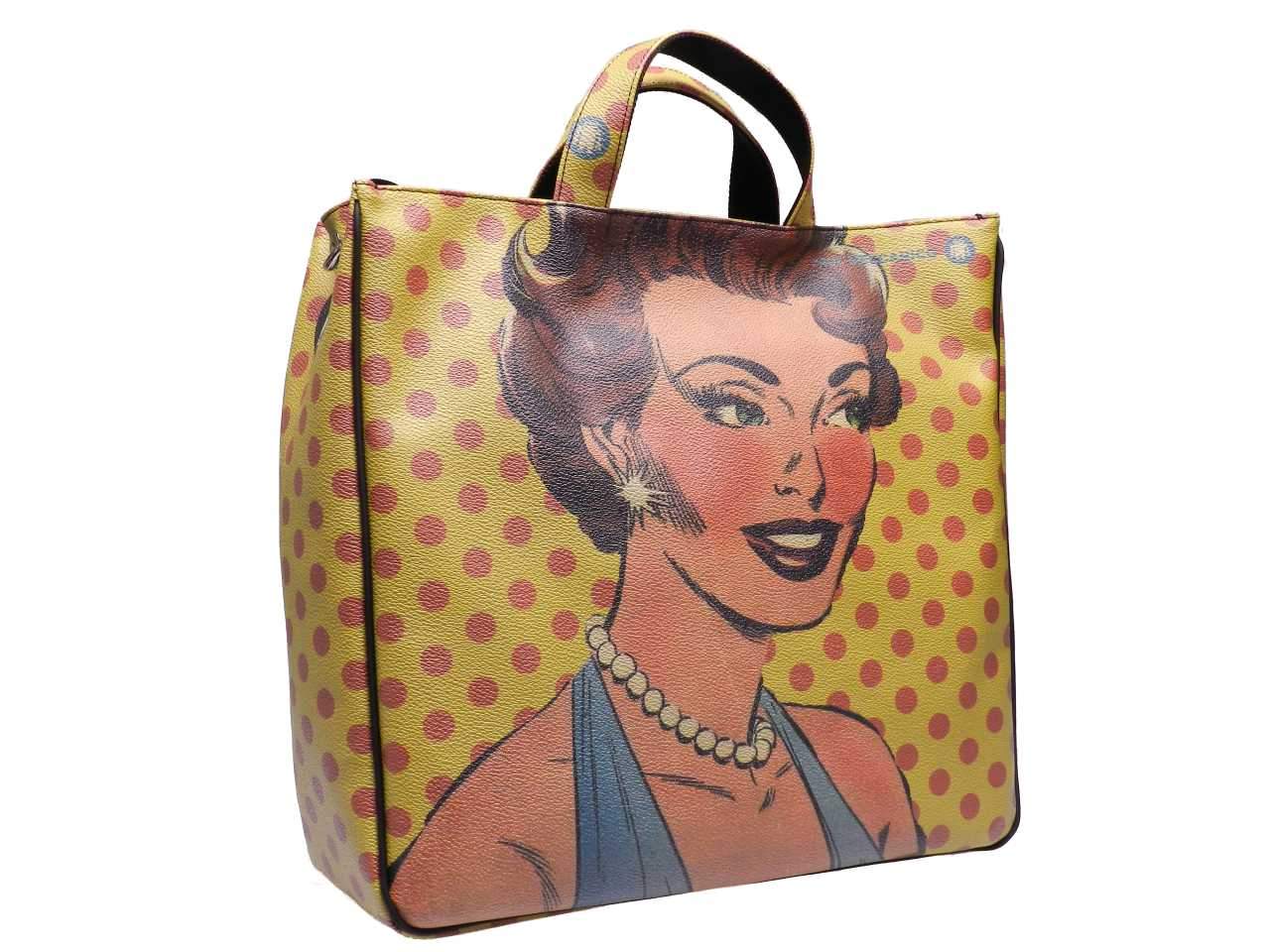MAXI TOTE BAG COMIC STYLE MADE OF HAMMERED FAUX LEATHER. AIRSTONE MODEL OCHER AND RUSSET COLORS. - Unique Pieces Paul Meccanico
